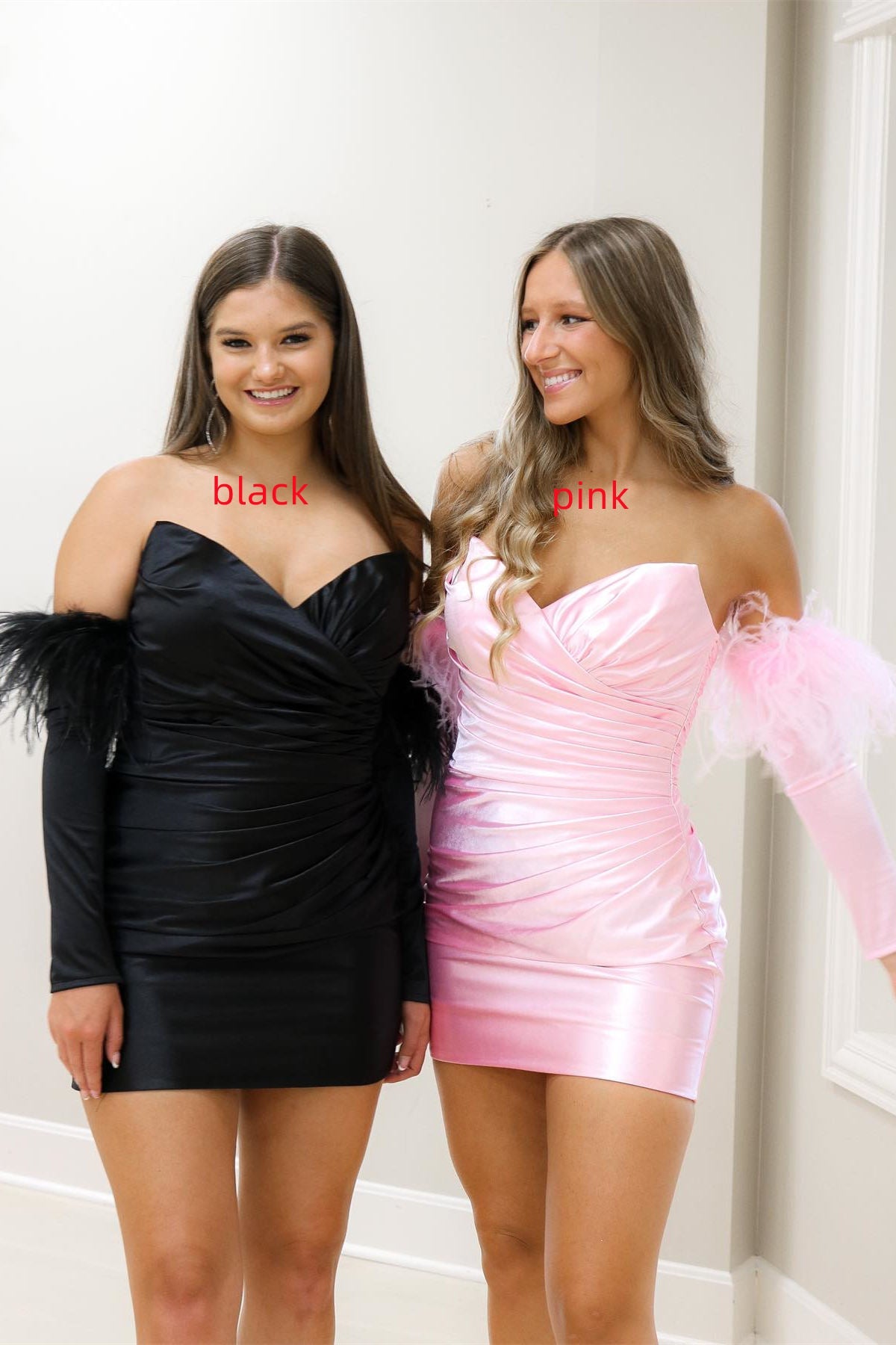 Rosalyn |Sheath Satin Strapless Homecoming Dress with Long Sleeves