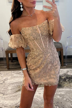 Ethel |Sheath Lace Strapless Homecoming Dress with Appliques