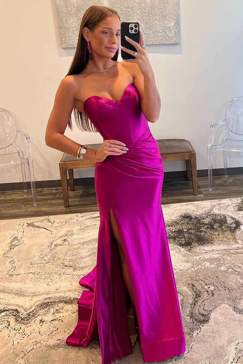 Abby |Mermaid Sweetheart Satain Prom Dress with Slit