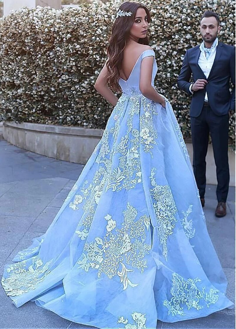 Alivia |Ball Gown Lace Appliqued Off the Shoulder Prom Dress