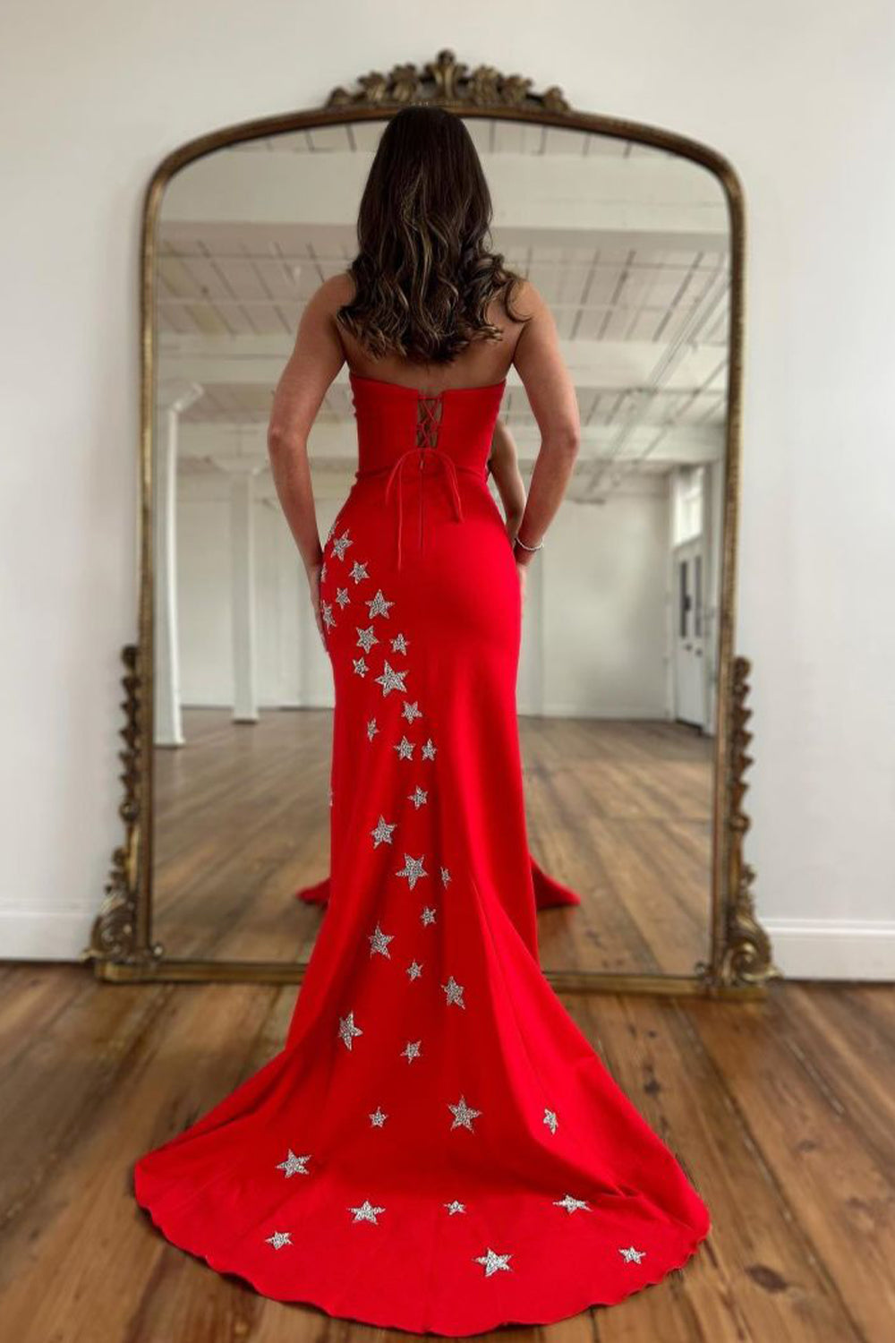 Charli |Sheath Strapless Satin Prom Dress with Slit