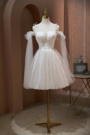 Viveca | Spaghetti Straps A Line Appliques Tulle Short Homecoming Dresses