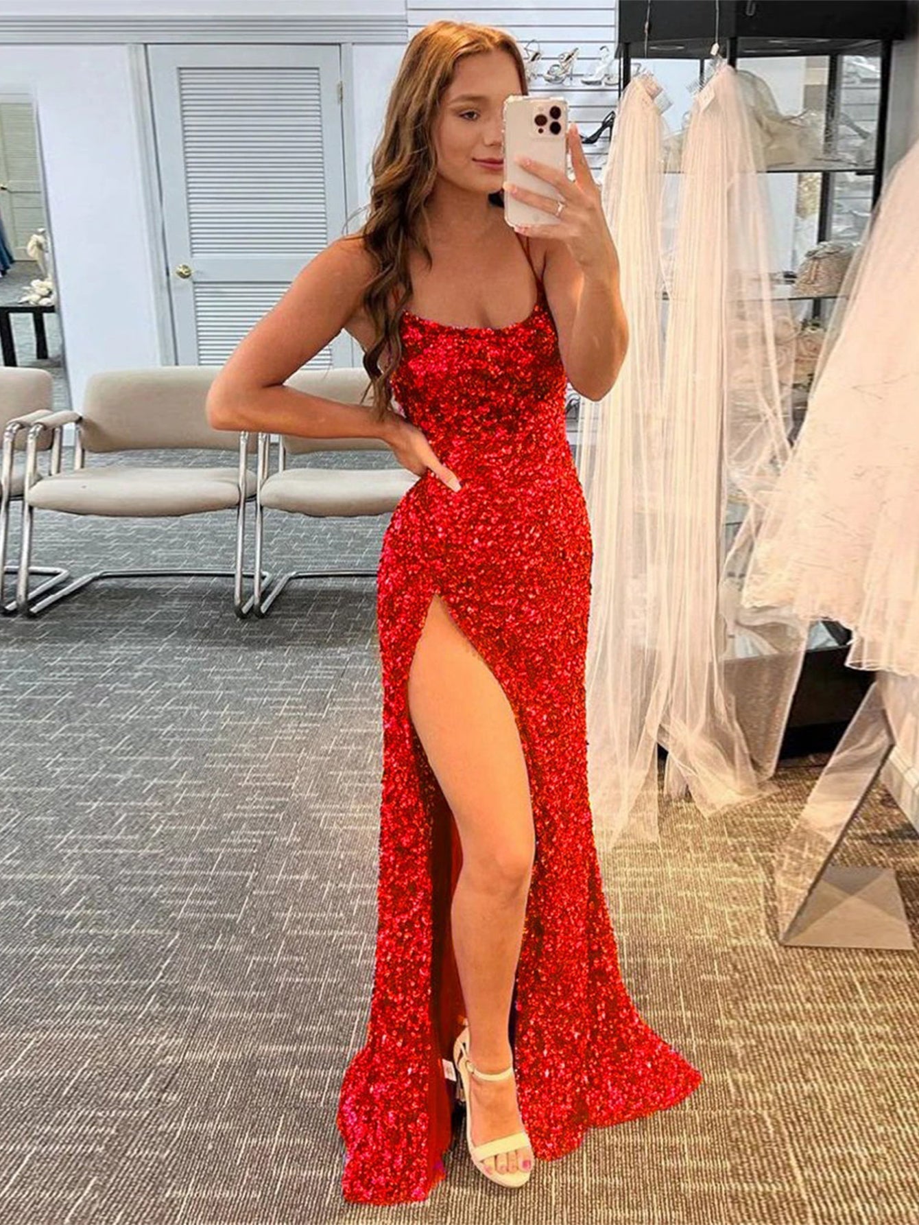 Alayna |Mermaid Spaghetti Straps Long Sequins Prom Dress