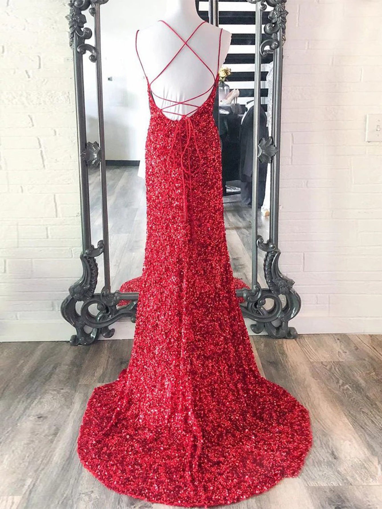 Alayna |Mermaid Spaghetti Straps Long Sequins Prom Dress
