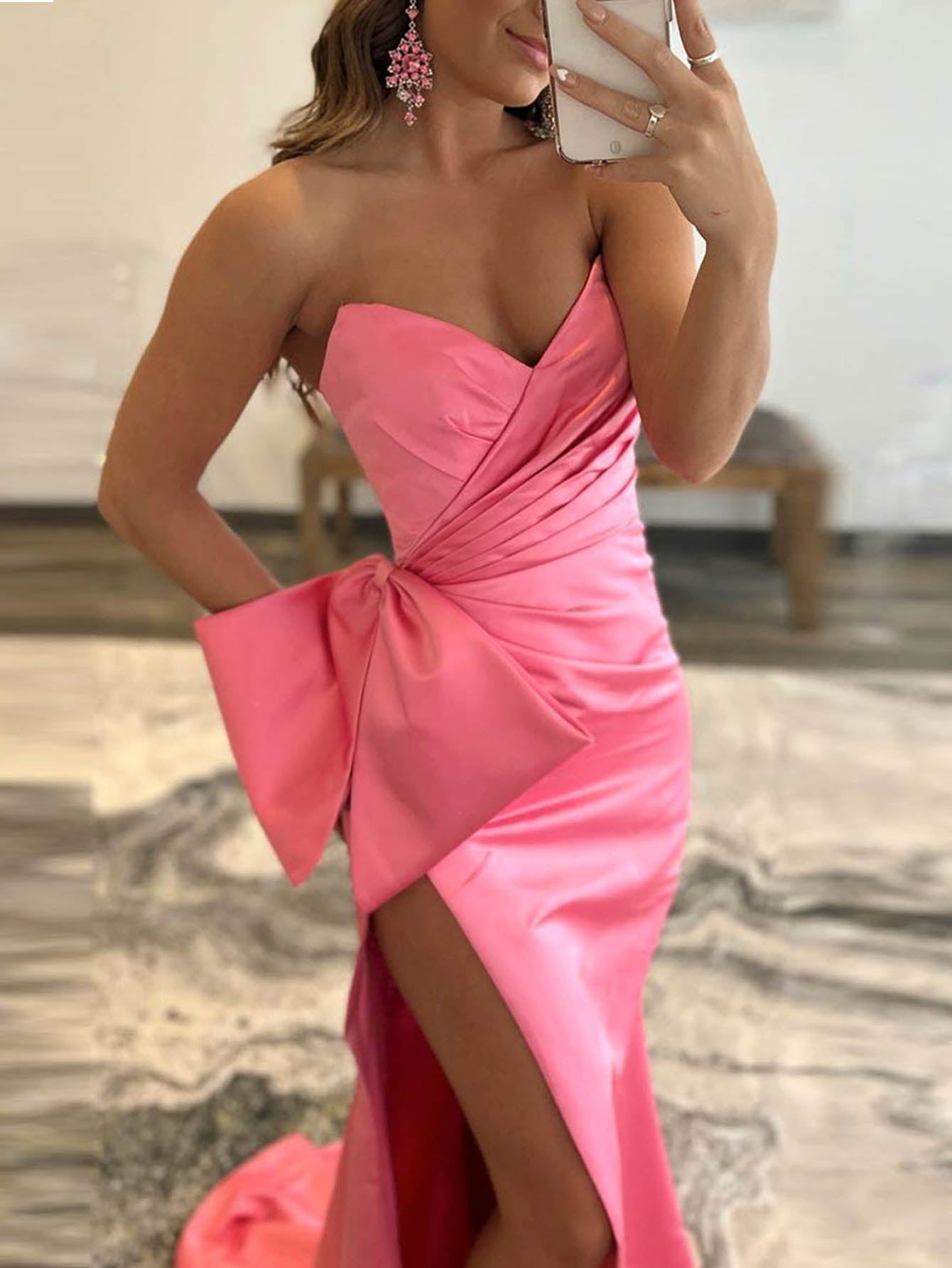 Bexley |Mermaid Strapless Long Satin Prom Dress with bow tie