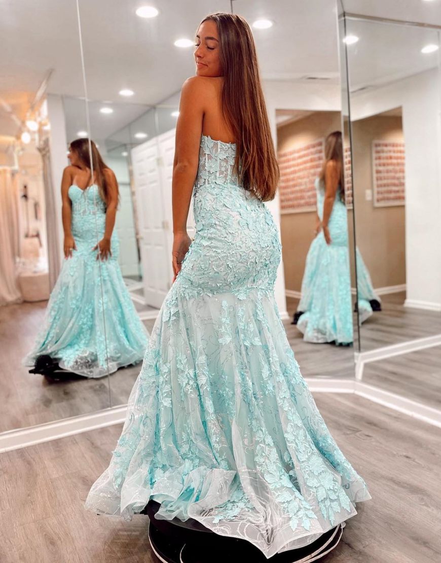 Helena |Mermaid Strapless Corset Sequined Lace Prom Dress