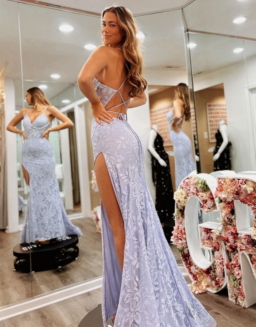 Holly |Mermaid Spaghetti Straps Lace Prom Dress With Slit