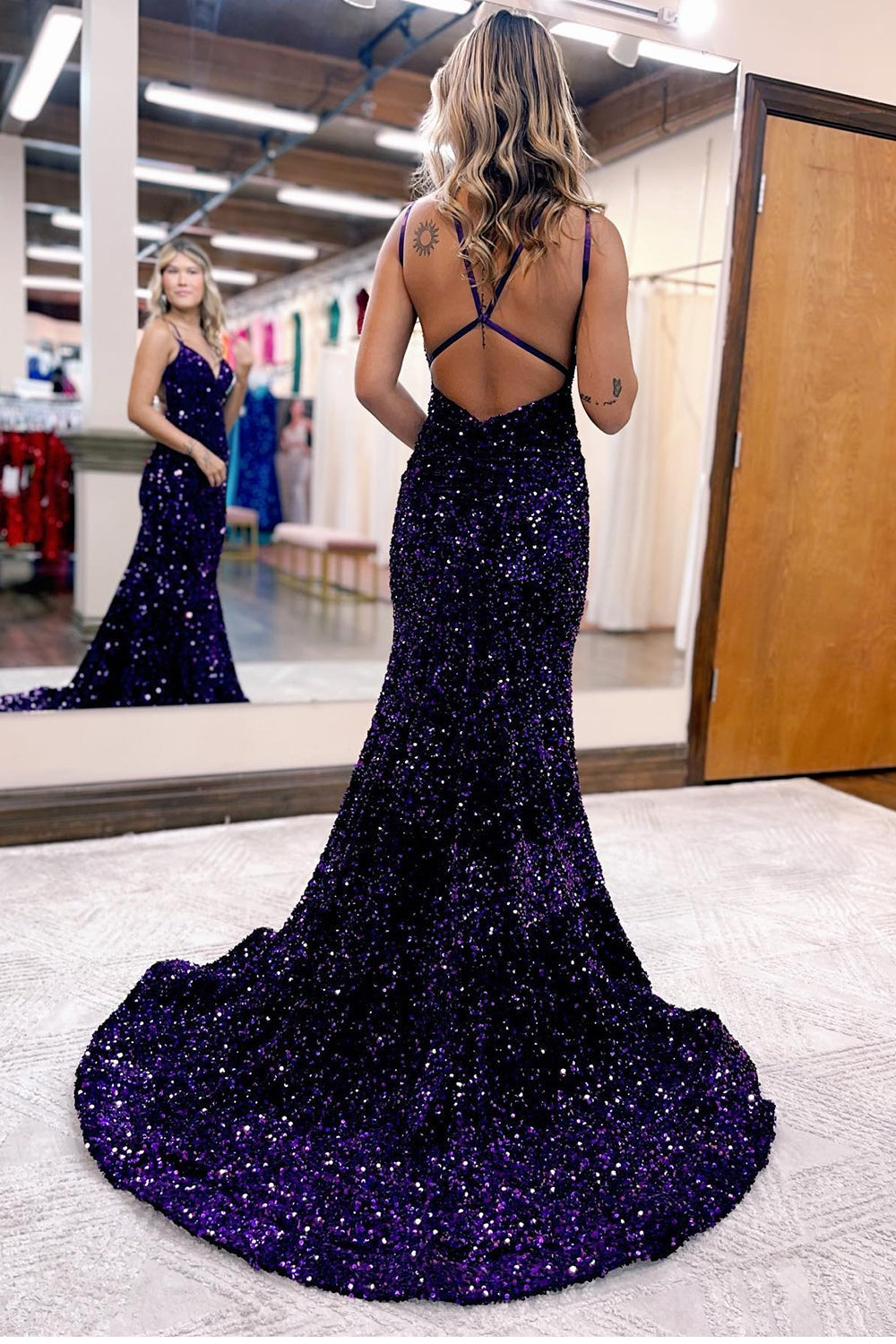 Maddison |Sparkly Blue Mermaid Sequins Long Backless Prom Dress