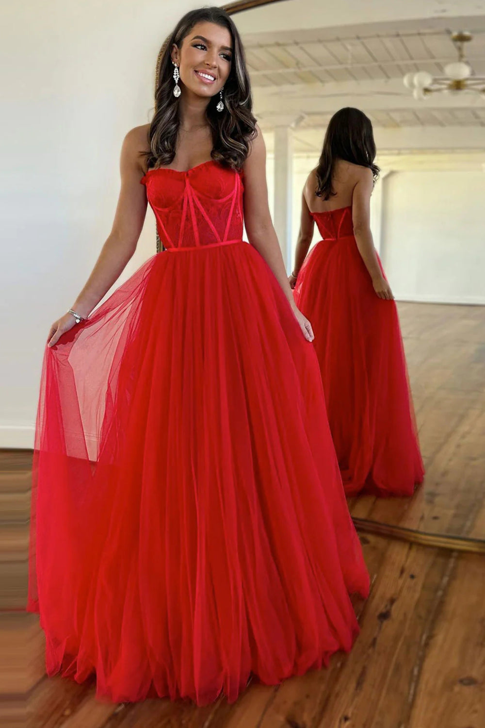 Talia |A Line Sweetheart Corset Tulle Prom Dress with Slit