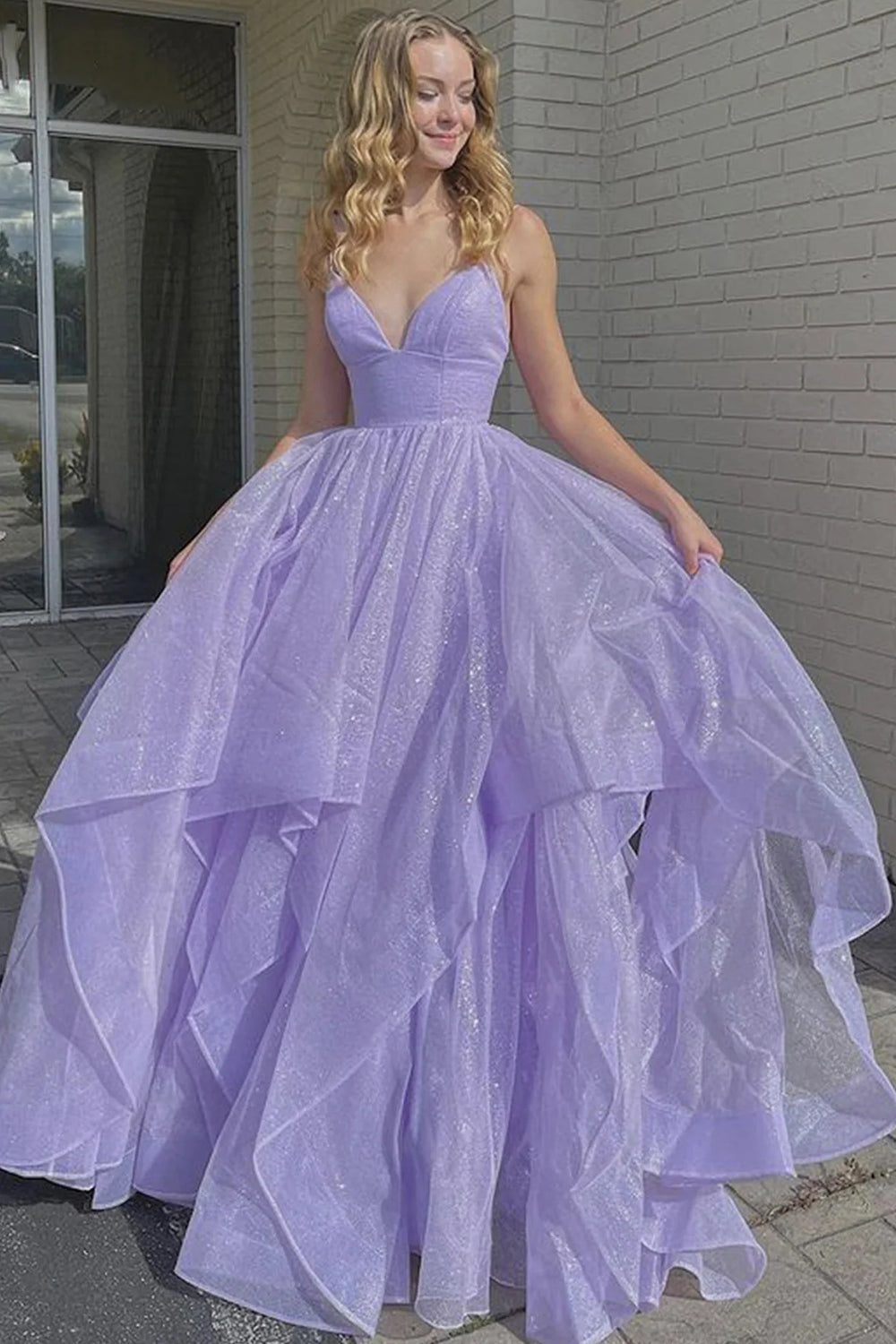 Lupe |A Line Spaghetti Straps Long Prom Dress with Ruffles