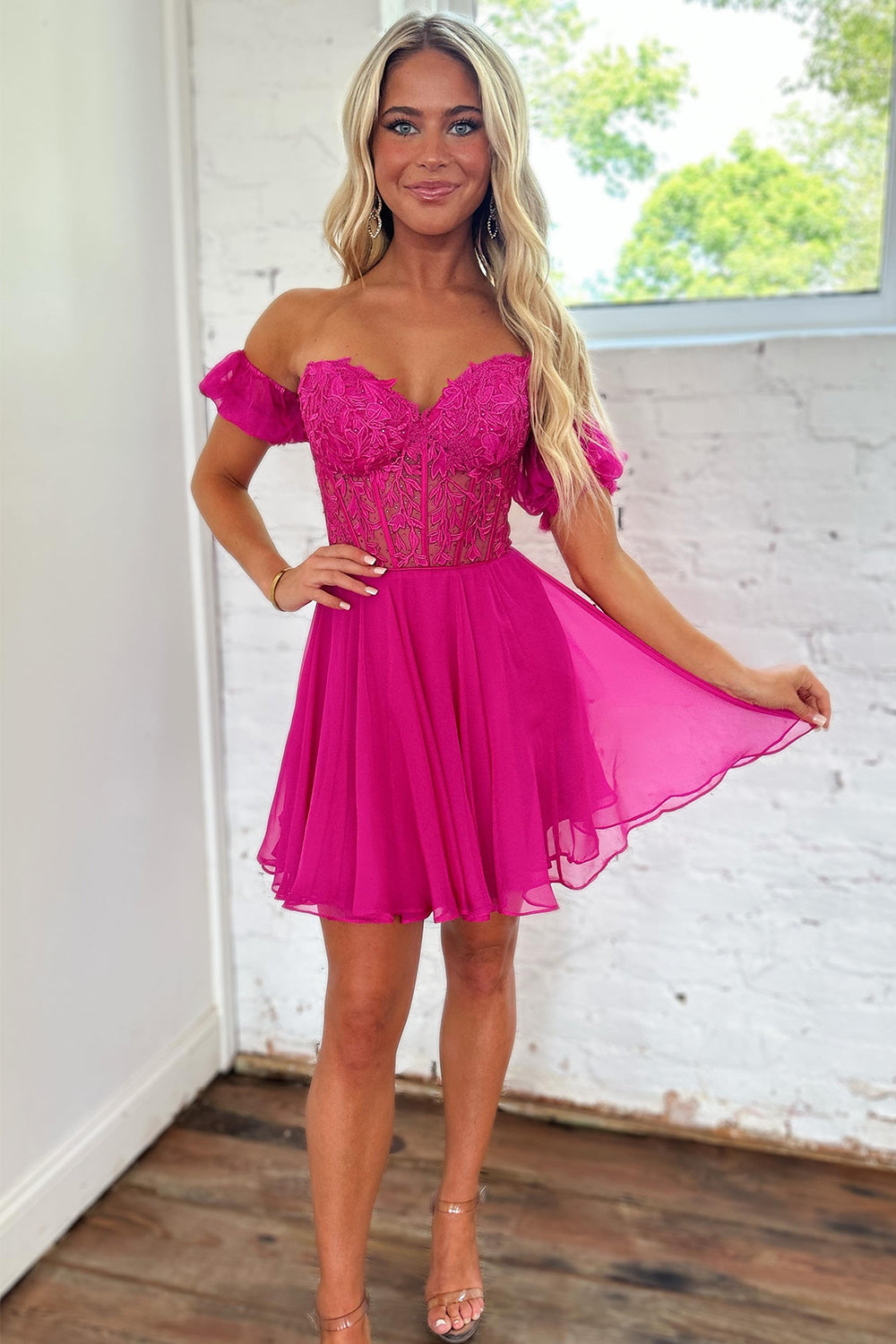 Lavinia |A Line Off the Shoulder Homecoming Dress with Appliques