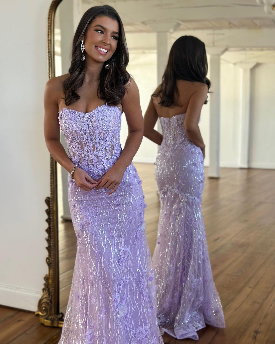 Raina |Mermaid Strapless Sequined Lace Prom Dress