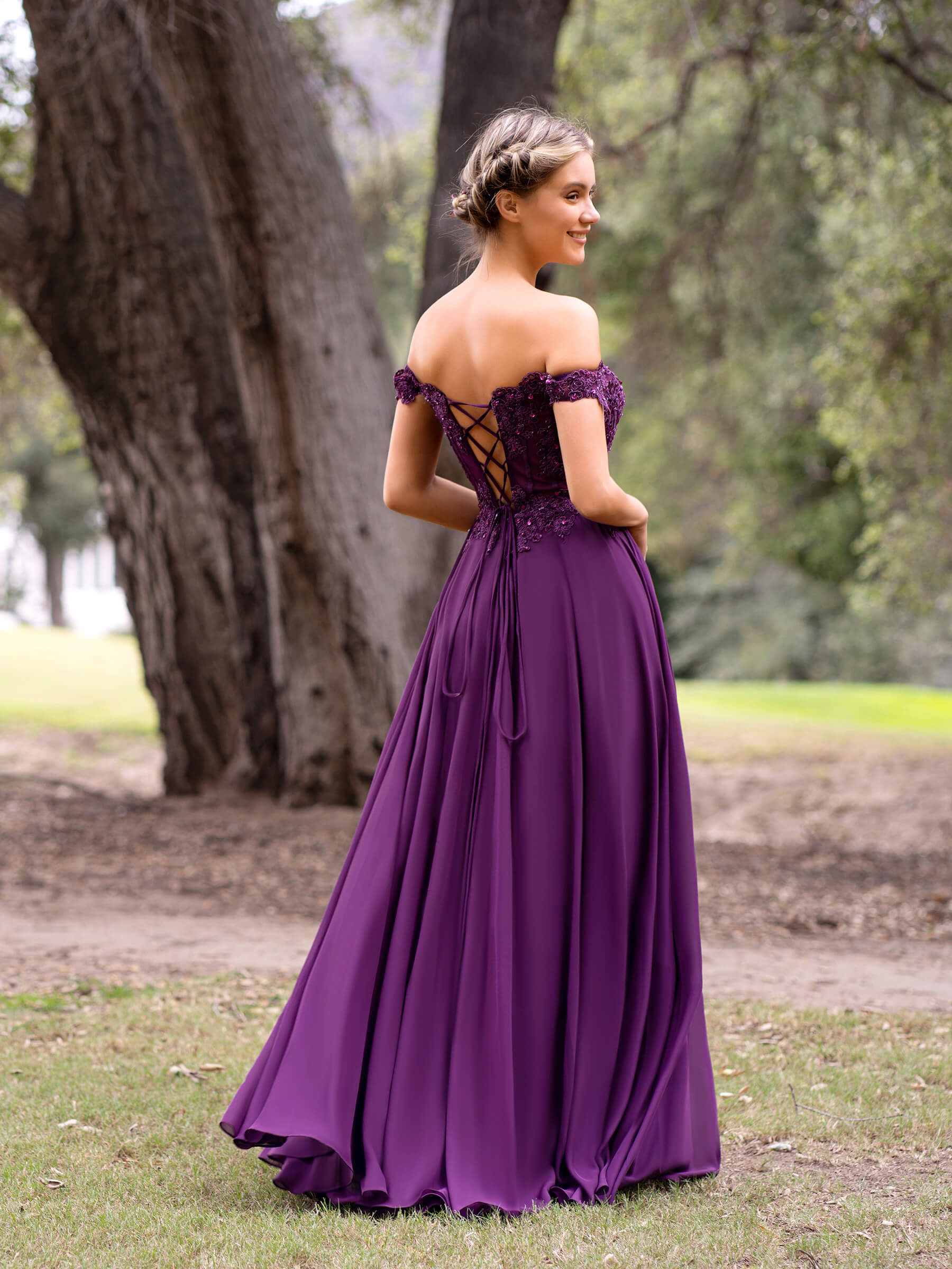 Applique Lace Floor Length Chiffon Prom Dress