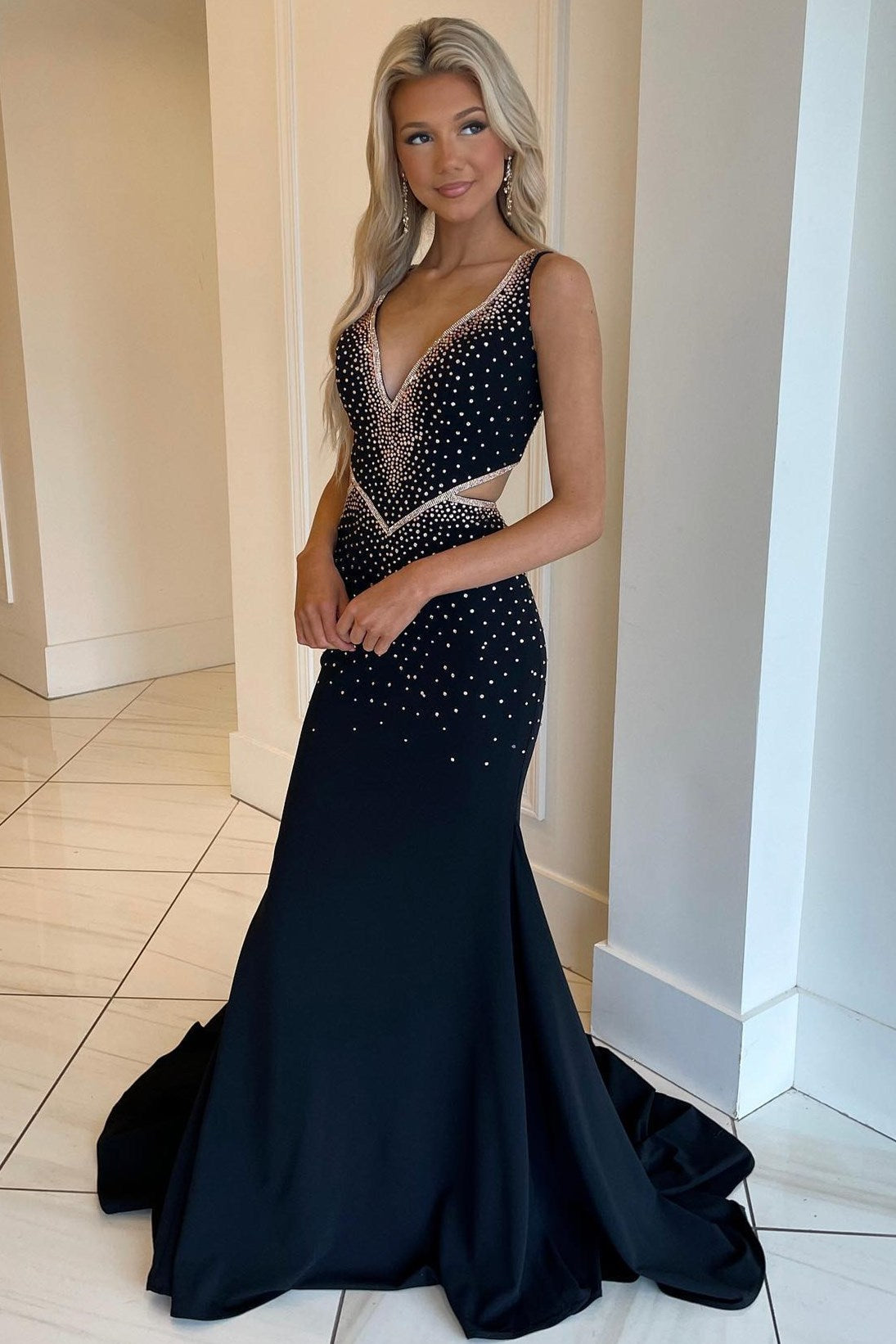 Katelyn |Mermaid V-Neck Beaded Jersey Prom Dress with Beading