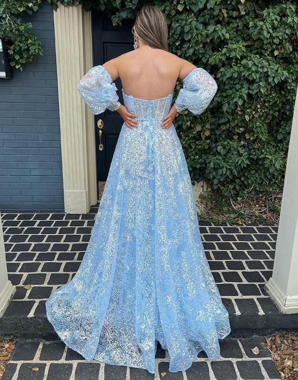 Raya |A - Line Sweetheart Lace Prom Dress with Sleeves - KissProm