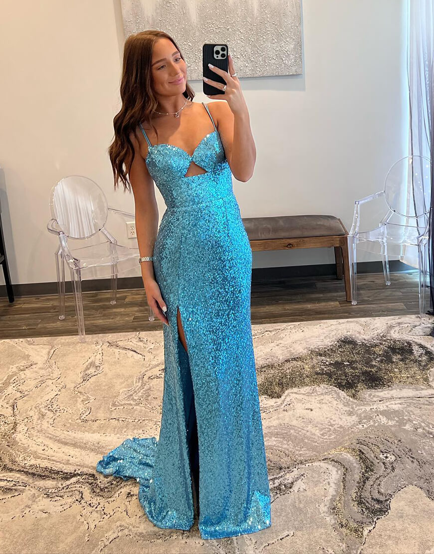 Araceli |Sheath Spaghetti Strap Sequin Prom Dress with Slit