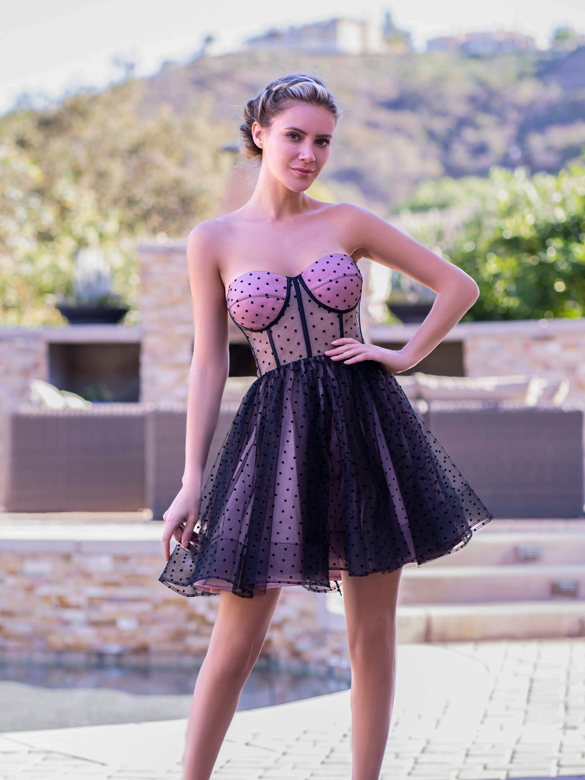 Corset Dotted Tulle Short Length Tulle Homecoming Dress