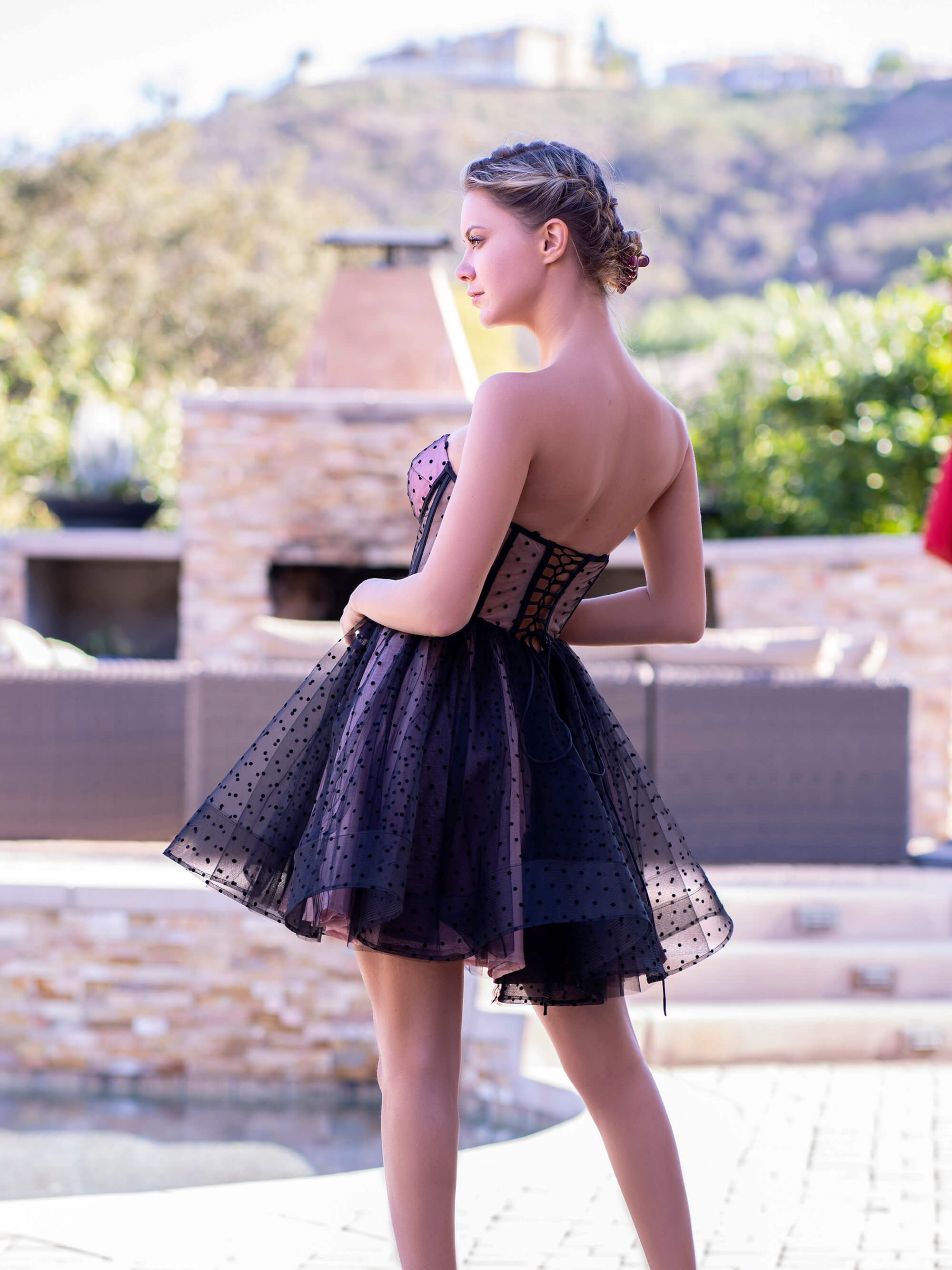 Corset Dotted Tulle Short Length Tulle Homecoming Dress