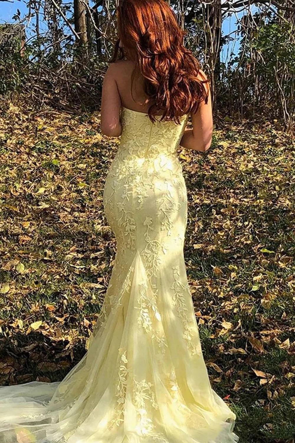 Camryn |Mermaid Strapless Lace Long Prom Dress with Slit