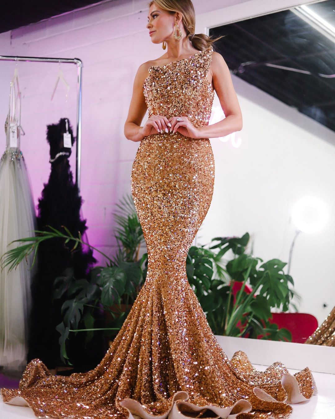 Jessica |Mermaid One Shoulder Sequins Backless Prom Dress