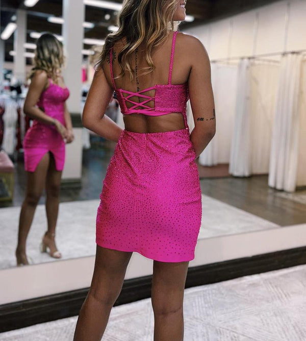 Kerstin |Sheath Beaded Satin Homecoming Dress with Slit