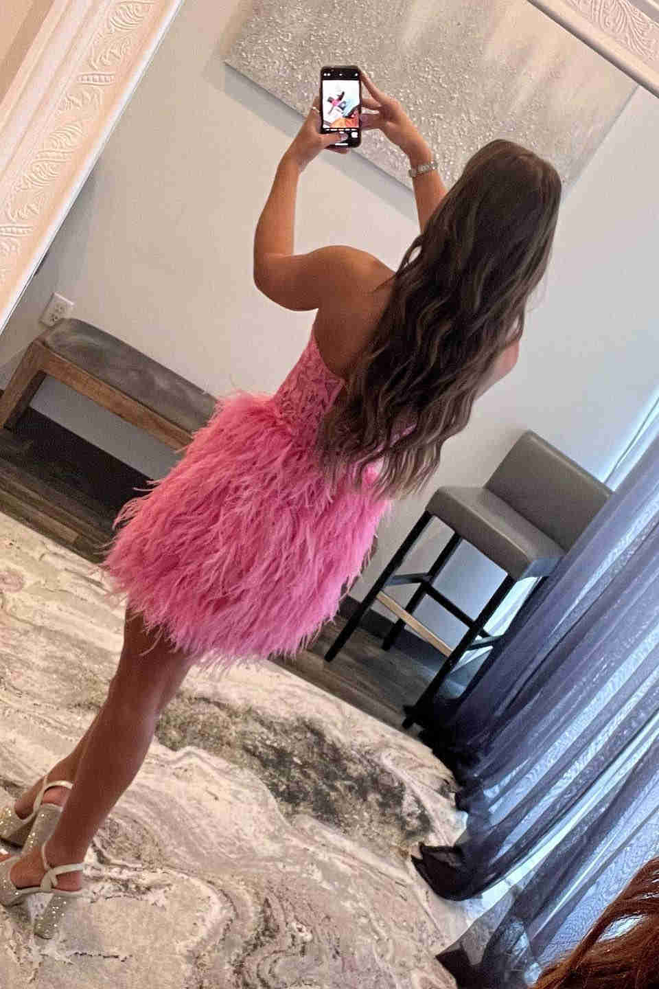 Amina |Sheath Sweetheart Lace Feather Skirt Homecoming Dress