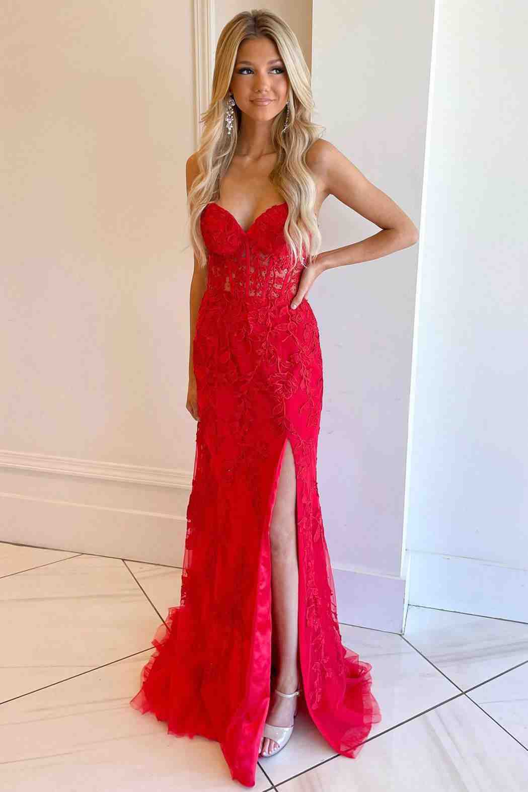 Nyomi |Mermaid Strapless Corset Lace Prom Dress with Slit