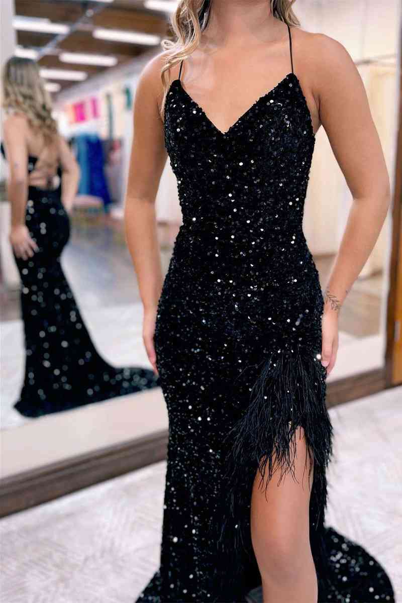 Kadrina |Mermaid V Neck Sequins Long Prom Dress with Slit