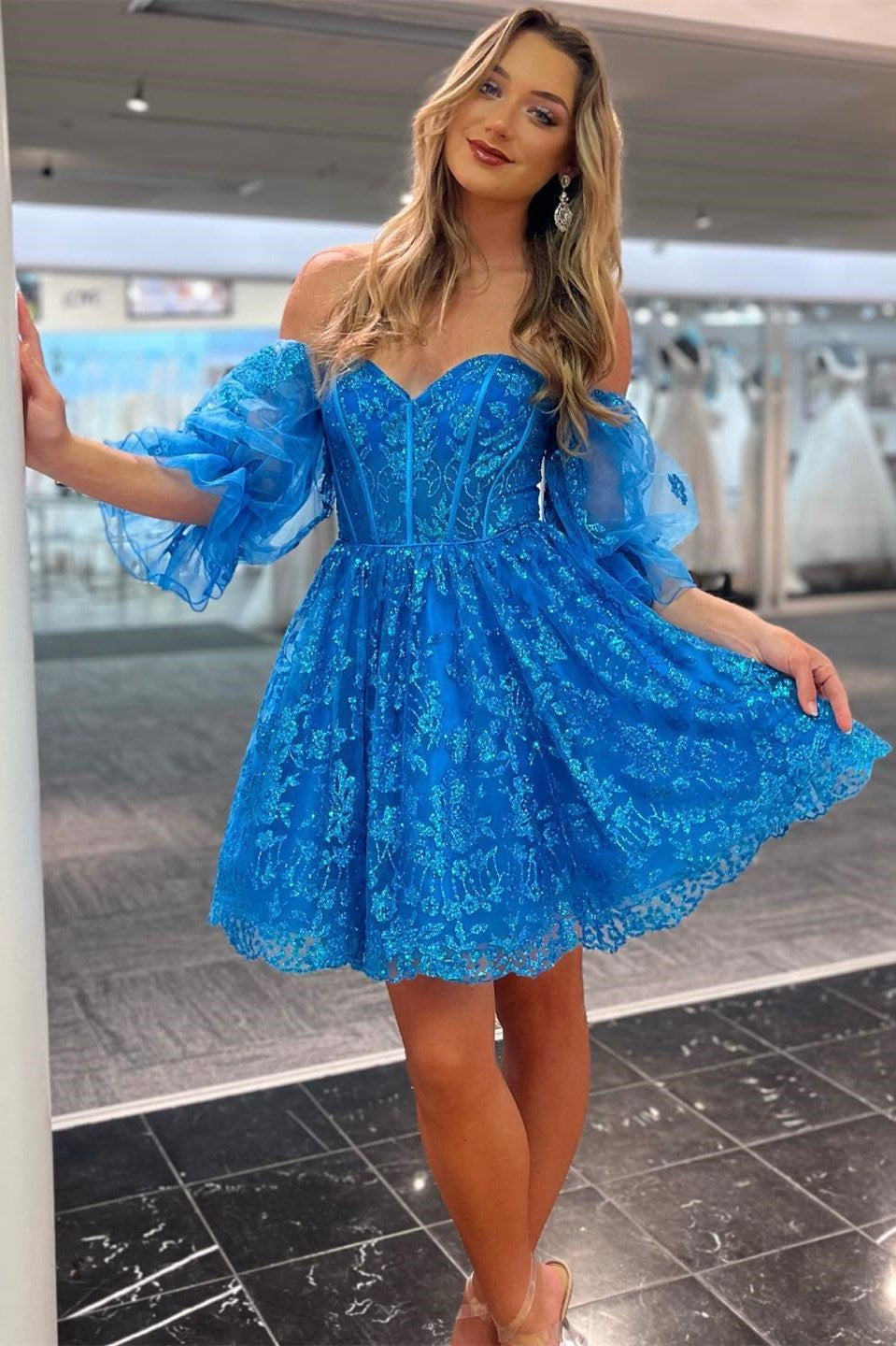 Veronique |A-line Sweetheart Sequined Lace Homecoming Dress