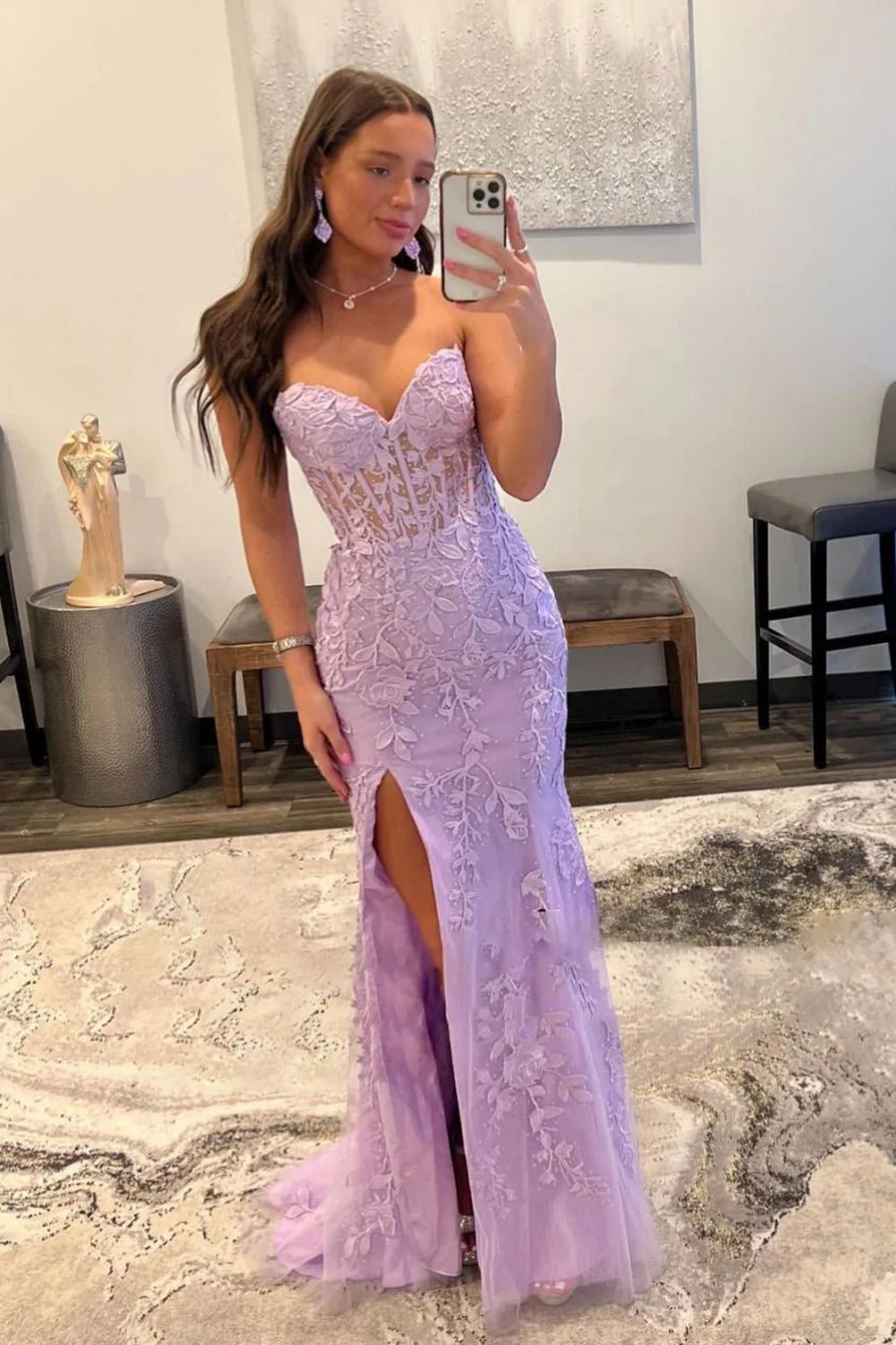 Nyomi |Mermaid Strapless Corset Lace Prom Dress with Slit