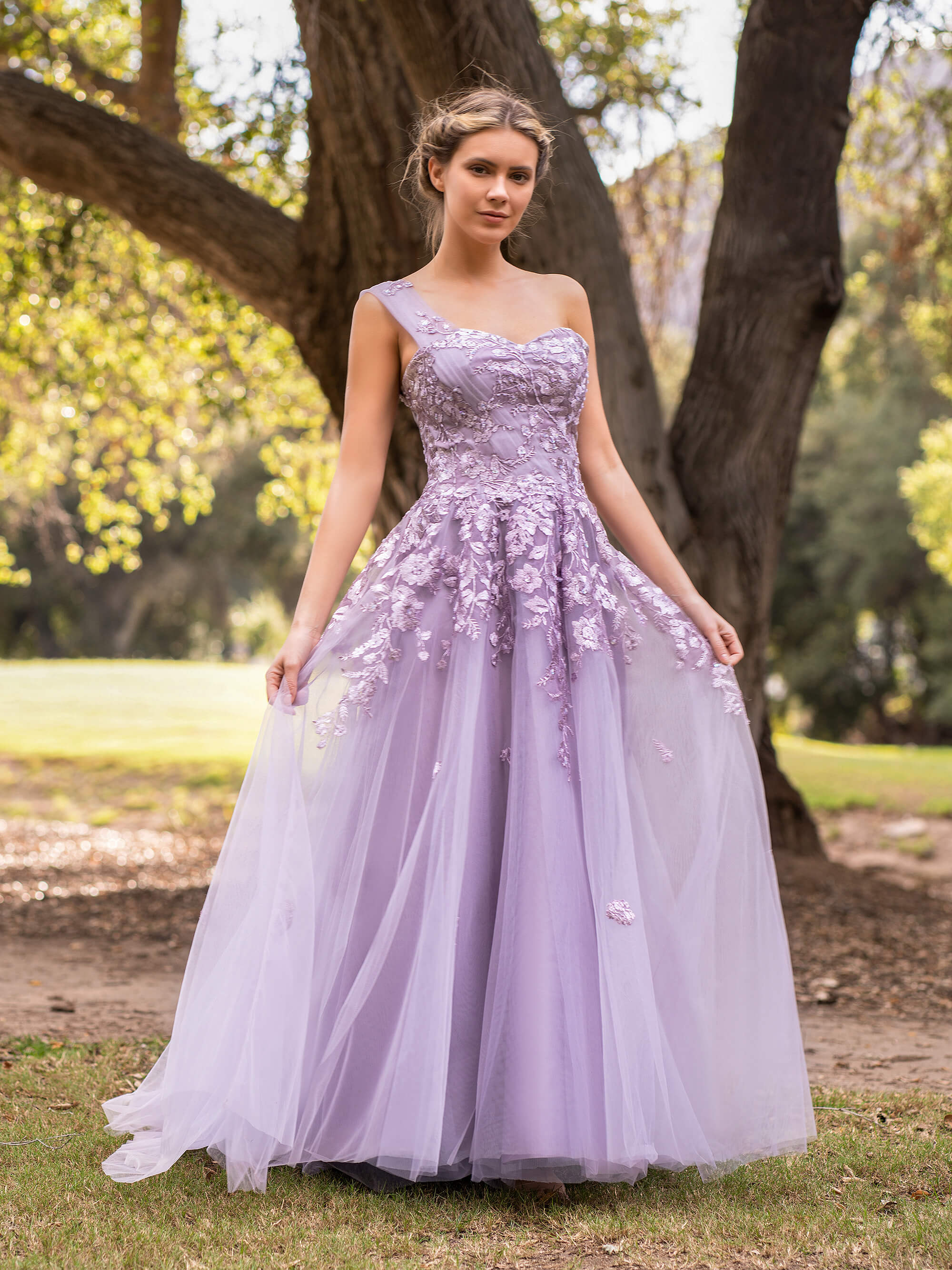 Sweet-Heart Tulle One Shoulder Floor Length Prom Dress