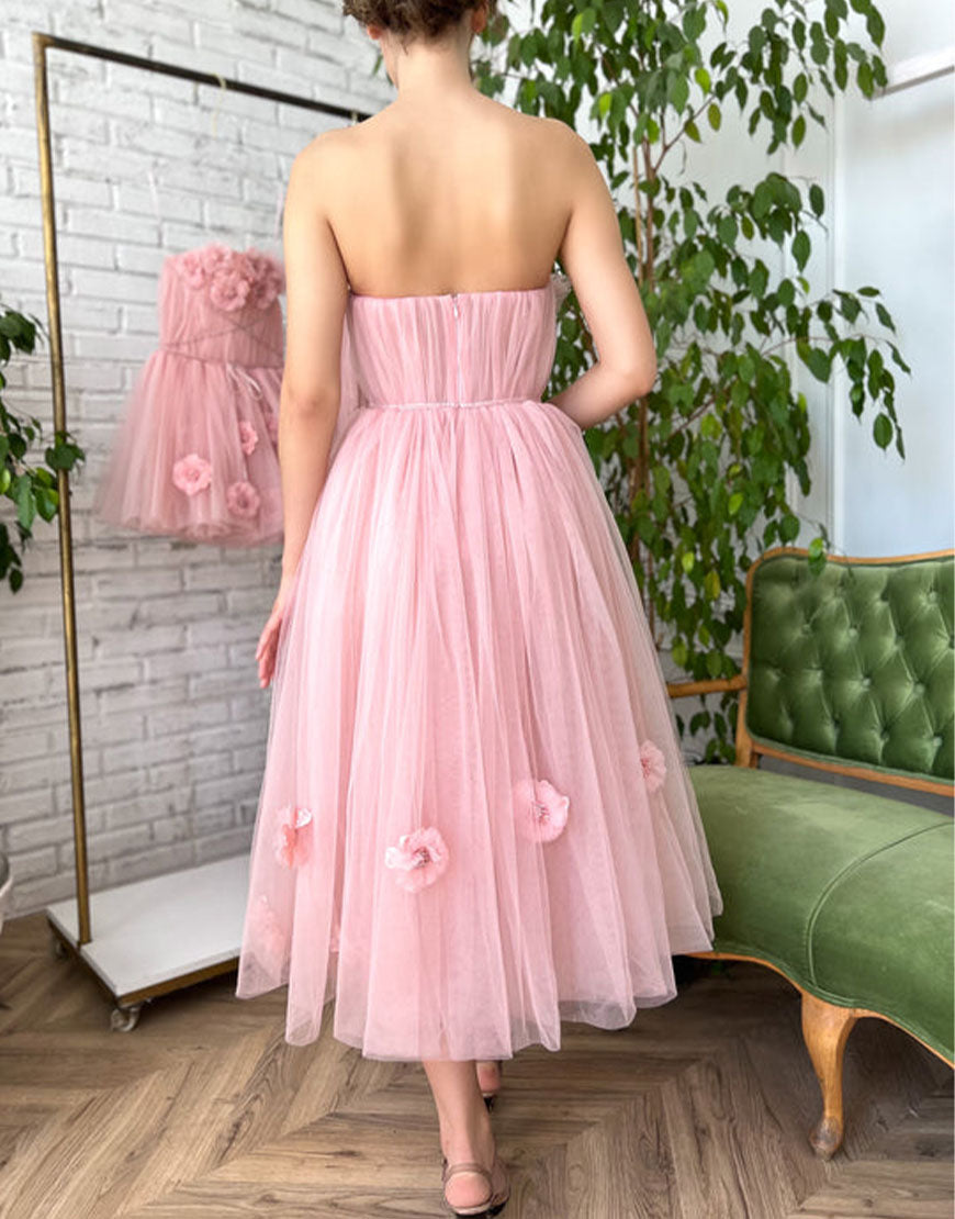 Pandora |Princess Strapless Light Pink Prom Dress with Flowers