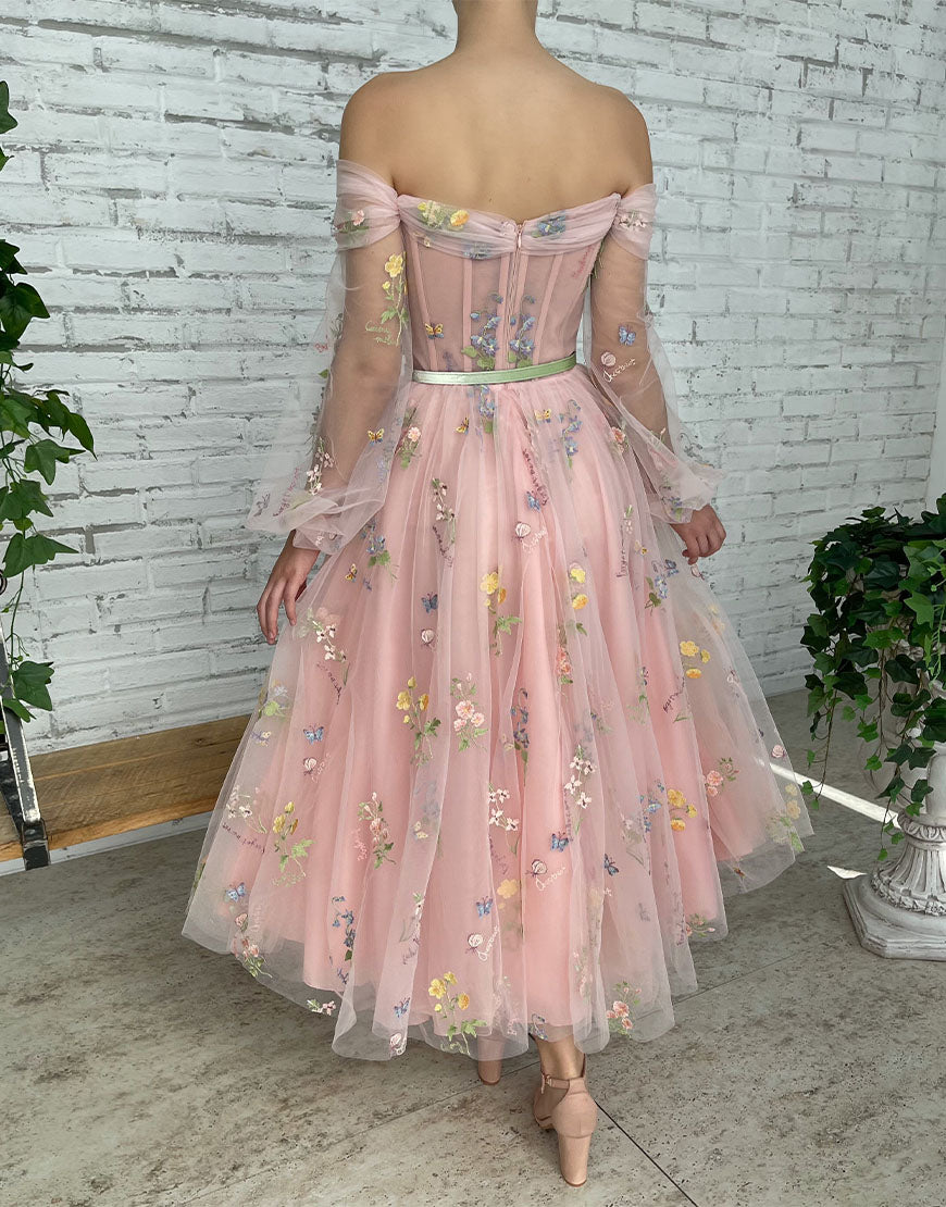 Dorothea |A-line Light Pink Embroidery Off the Shoulder Prom Dress