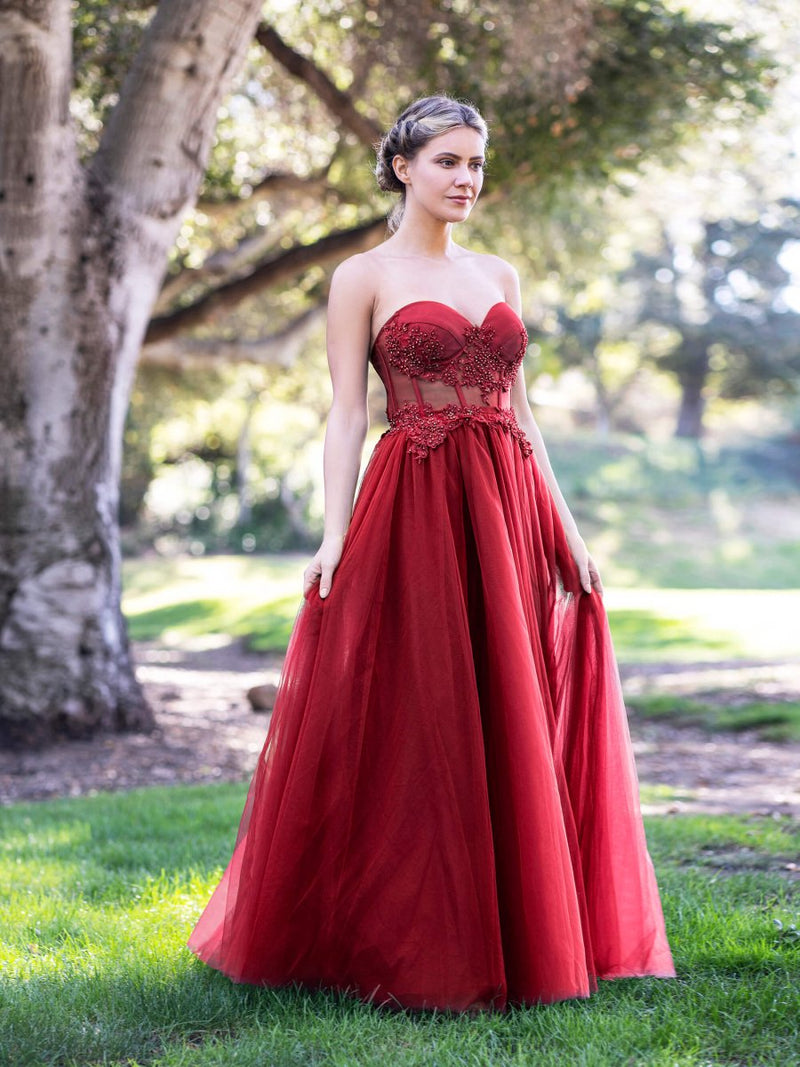 Corset Lace Floor Length Tulle Prom Dress KissProm