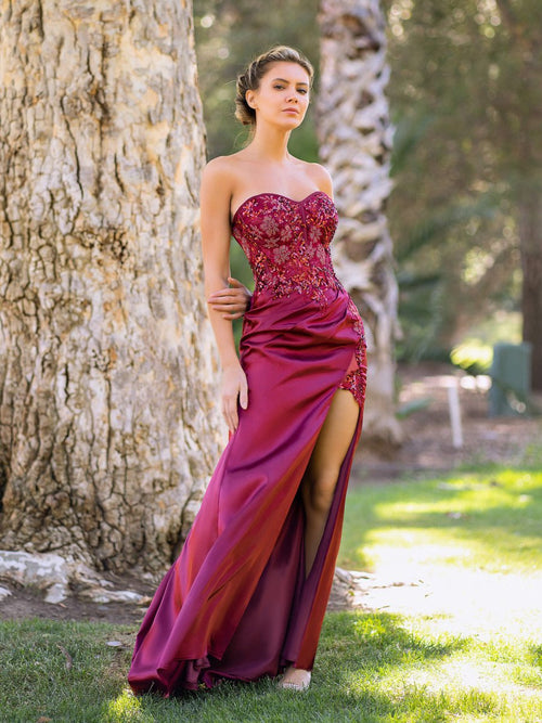 Sweetheart Neckline Sequin Lace Top Satin Floor Length Prom Dress - KissProm