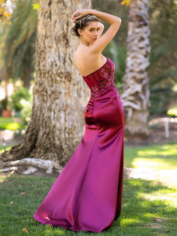 Sweetheart Neckline Sequin Lace Top Satin Floor Length Prom Dress - KissProm