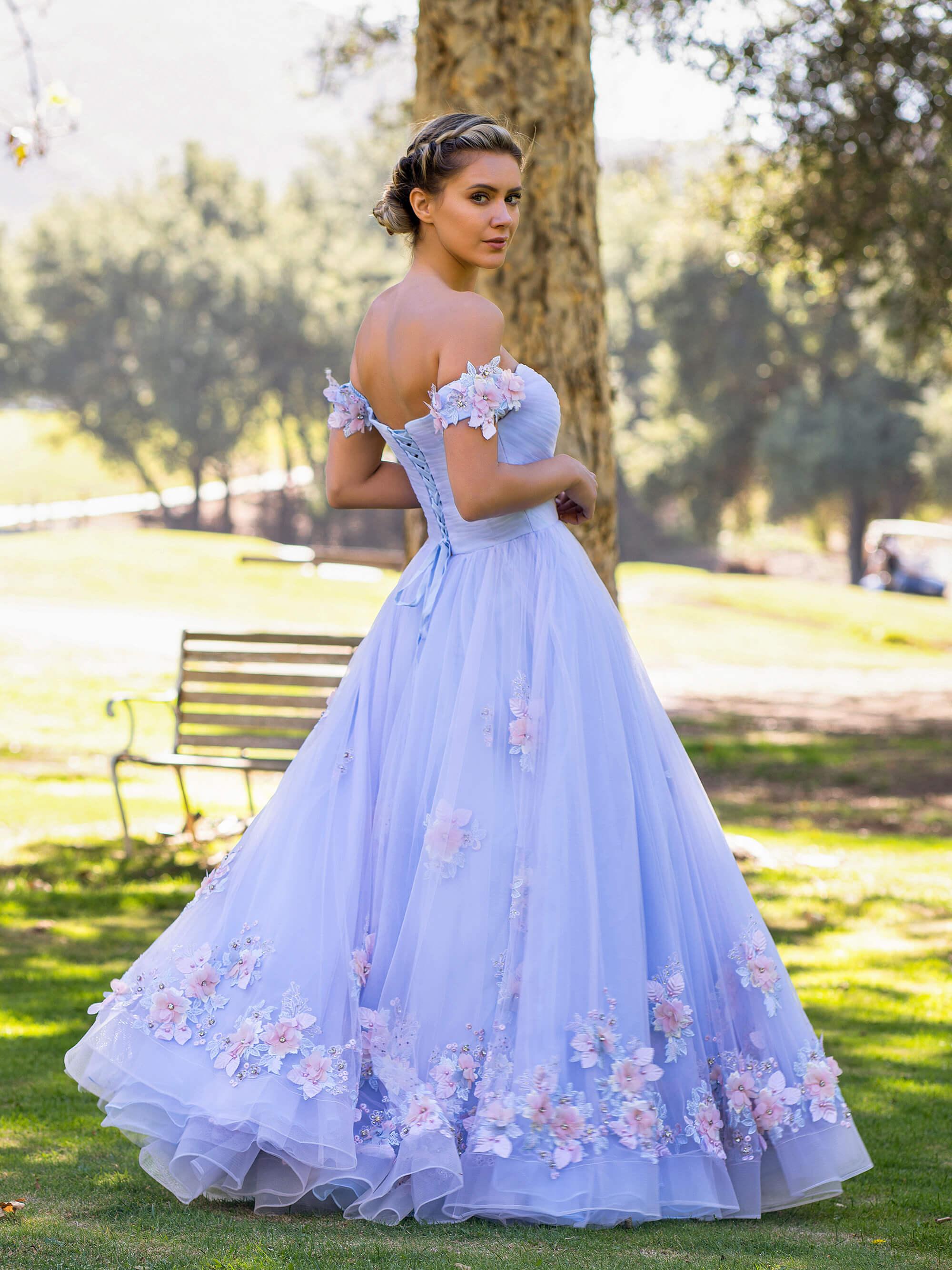 Bernadette |A Line off the shoulder Applique Tulle Floor Length Prom Dress