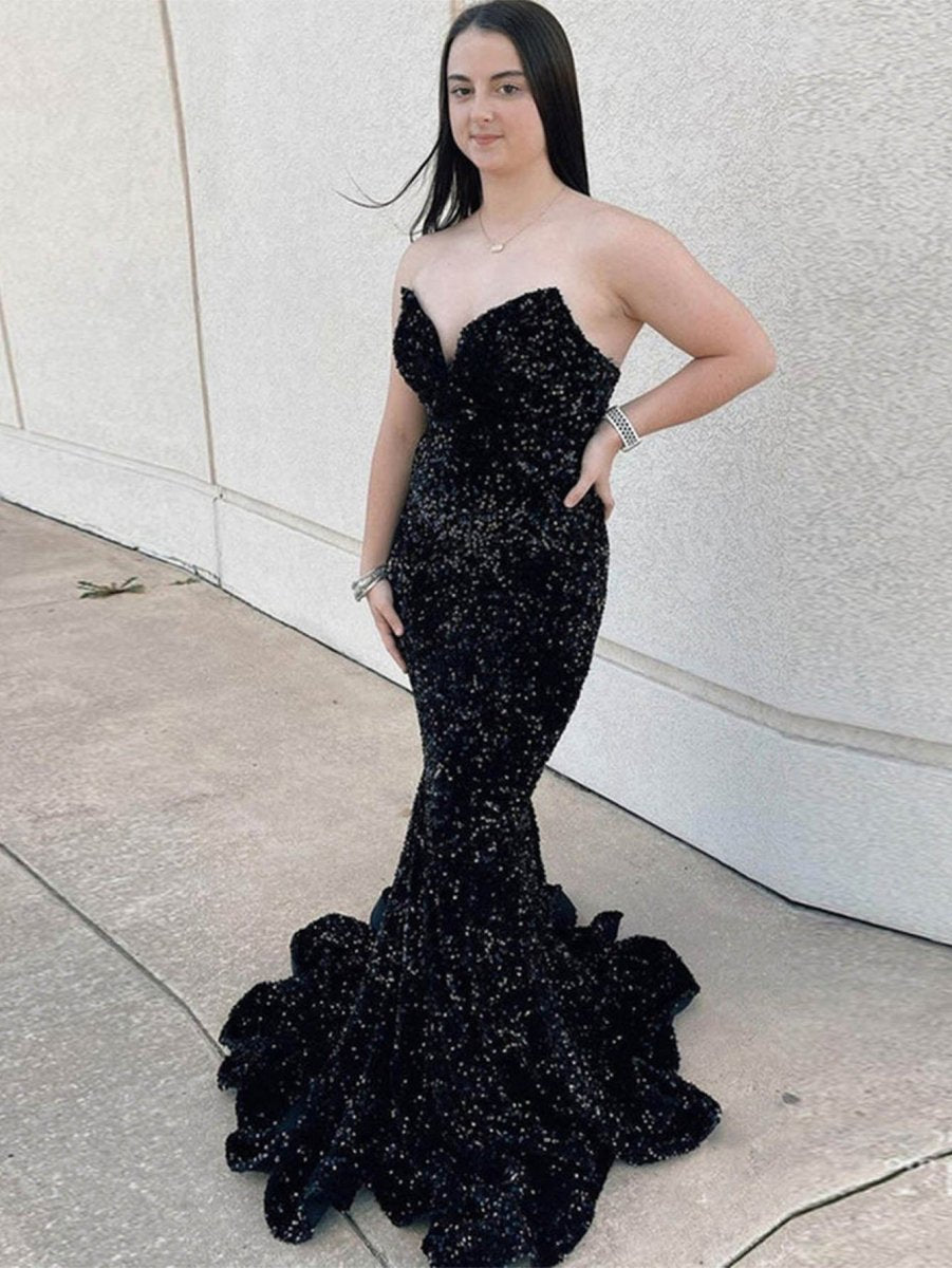 Ulissa| Red Mermaid Sweetheart Neck Sequins Long Prom Dresses - KissProm