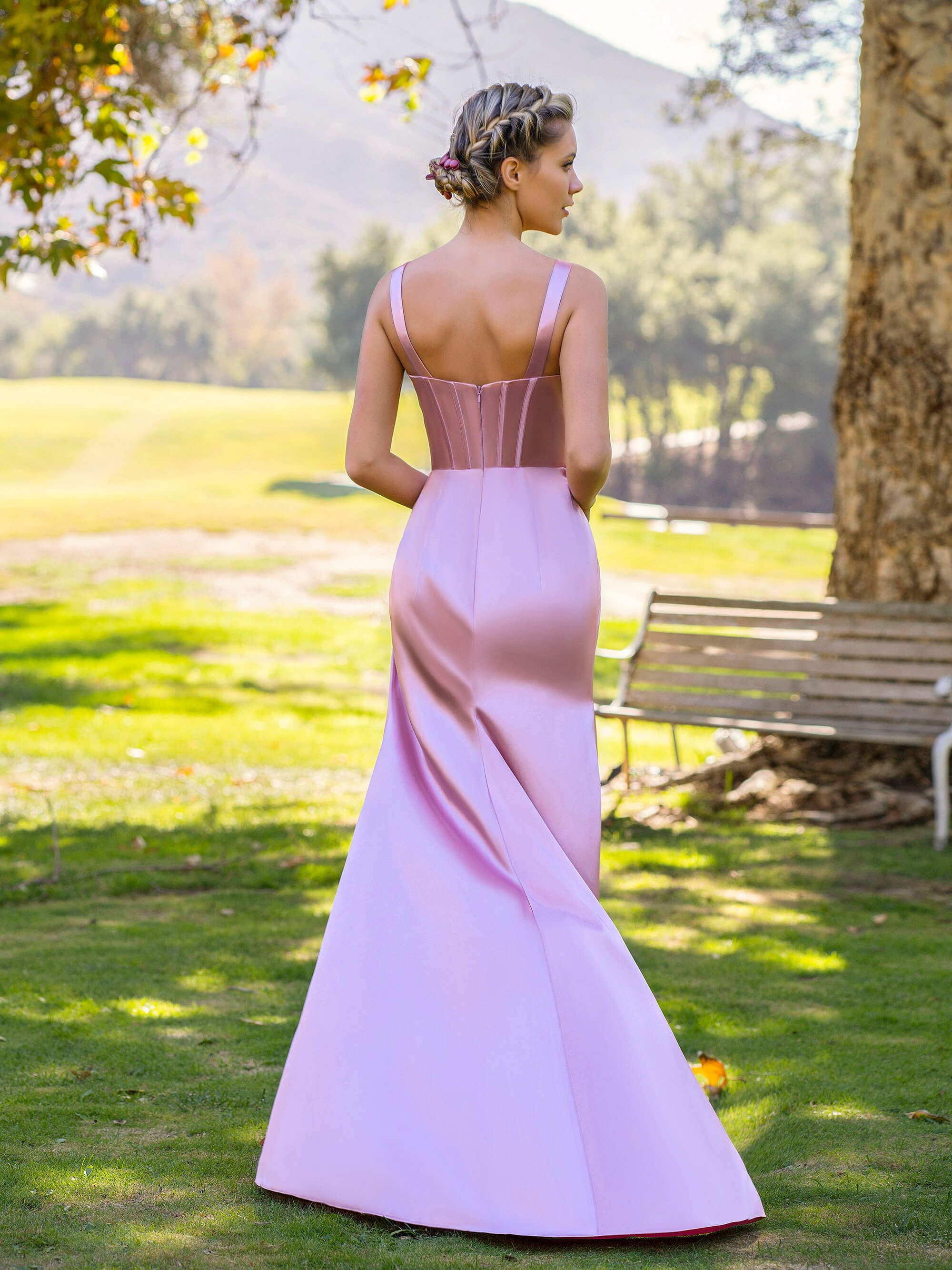 Sheath Pink V-neck Satin Floor Length Prom Dress